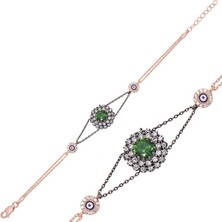 Inure Jewelry Gümüş Rose Yeşil Taşlı Otantik Bayan Bileklik
