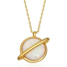 Inure Jewelry Gümüş Gold Opal Taşlı Gezegen Bayan Kolye