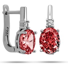 Inure Jewelry Gümüş Ice Cut Oval Kırmızı Zirkon Taşlı Kadın Küpe