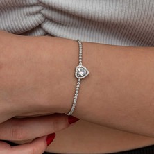 Inure Jewelry Gümüş Kalpli Su Yolu Bileklik