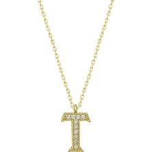 Inure Jewelry Gümüş Gold T Harfi Kadın Kolye