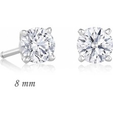 Inure Jewelry Gümüş Yuvarlak Tek Taş Zirkon Küpe - 8 mm.