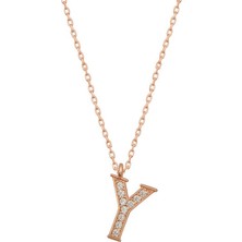 Inure Jewelry Gümüş Rose Y Harfi Kadın Kolye