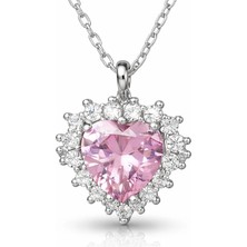 Inure Jewelry Gümüş Pembe Taşlı Kalp Kadın Kolye