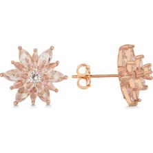 Inure Jewelry Gümüş Rose 4 Katman Lotus Çiçeği Kadın Çivili Küpe
