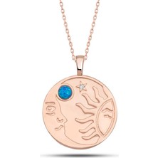 Inure Jewelry Gümüş Rose Opal Mavi Taşlı Ay Güneş Kadın Kolye