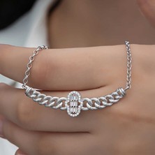 Inure Jewelry Gümüş Gurmet Zincirli Fatma Ana Eli Baget Taşlı Kadın Kolye