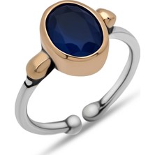 Inure Jewelry Gümüş Lacivert Taşlı Ayarlanabilir Otantik Kadın Yüzük