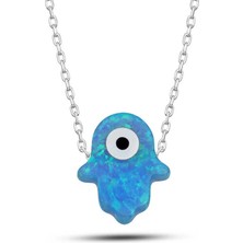 Inure Jewelry Gümüş Mavi Nazarlı Opal Fatma Ana Eli Kadın Kolye