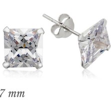 Inure Jewelry Gümüş Kare Tek Taş Zirkon Küpe - 7 mm
