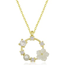 Inure Jewelry Gümüş Gold Manolya Çiçeği Kadın Kolye