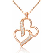Inure Jewelry Gümüş Rose Birleşmiş Kalpler Kadın Kolye