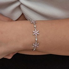 Inure Jewelry Gümüş Pembe Lotus Çiçeği Kadın Bileklik