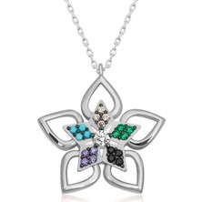 Inure Jewelry ​Gümüş Renkli Taşlı Çiçek Kadın Kolye