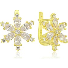 Inure Jewelry Gümüş Gold Beyaz Lotus Çiçeği Kadın Küpe