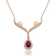 Inure Jewelry Gümüş Rose Kırmızı Taşlı Madalyon Bayan Kolye