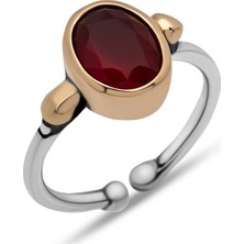 Inure Jewelry Gümüş Kırmızı Taşlı Ayarlanabilir Otantik Kadın Yüzük