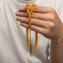 Inure Jewelry Gümüş 1000 Ayar Kazaz Püsküllü Sıkma Kehribar Tesbih
