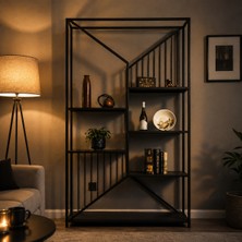 Evdera Mobilya Siyah Metal Kitaplık Dekoratif Çok Amaçlı Salon ve Çalışma Odası Rafı