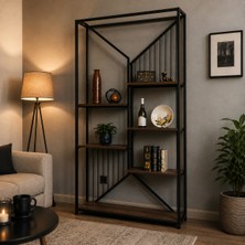 Evdera Mobilya Siyah Metal Kitaplık Dekoratif Çok Amaçlı Salon ve Çalışma Odası Rafı