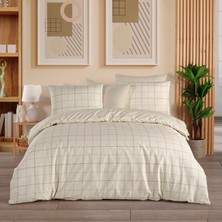 Karden Flower Dream Cotton Frame Bej %100 Pamuk Poplin Çift Kişilik Nevresim Takımı