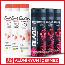 Blade Self Confidence Erkek Deodorant 3x150 Ml & Emotion Romance Kadın Deodorant 3x150 Ml