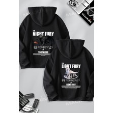 Macklin Unisex Sevgili Çift Kombini Night ve Light Fury Ejderha Baskılı Kapüşonlu Sweatshirt 2li Takım