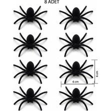 Pandoli Halloween Sert Plastik Örümcek Kadife Kaplama Siyah Renk 8 Adet 6x6 cm