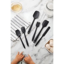 Happy Trend Deconox Silikon Mutfak Yardımcısı, 6 Adet Silikon Spatula, Çorba Kaşığı, Fırın Fırçası, Spatula, Isıya Dayanıklı ve Yapışmaz, Paslanmaz Çelik ve Dikişsiz Tek Parça Tasarım Siyah-Gri-Kırmızı (Siyah)