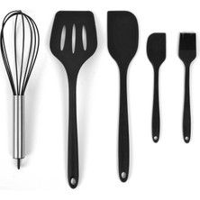 Happy Trend Pikas Silikon Spatula Seti 5’li - Çırpıcılı, Yapışmaz Tava Uyumlu, Isıya Dayanıklı Mutfak Seti (Siyah)