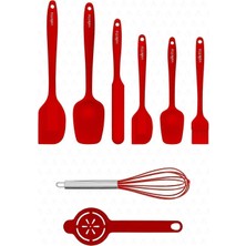 Happy Trend Drongo Isıya Dayanıklı Yanmaz Yapışmaz Silikon Spatula Seti 8 Parça Kırmızı