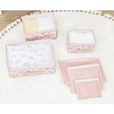 Marsilyan™- Baby 6'lı Desenli Fileli Bavul Valiz Içi Düzenleyici Çok Amaçlı Organizer (Pembe)