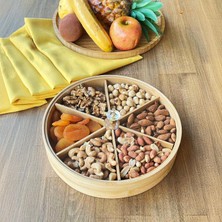 Happy Trend Bambu Bölmeli Kristal Kapaklı Sunumluk, Kuru Meyve, Kuru Yemiş ve Drajeleriniz Için (DAİRE-25CM)