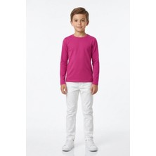 Kiagu Erkek Çocuk Uzun Kollu Basic Düz Tişört Fuşya %100 Pamuk Bisiklet Yaka T-Shirt (2-13 Yaş)