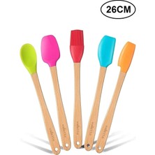 Happy Trend Indigo 5 Li Renkli Bambu Silikon Spatula Seti Uzun 26CM