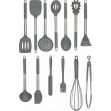 Happy Trend Valletta Mora 14 Parça Paslanmaz Çelik Silikon Uçlu Spatula Mutfak Seti Gri