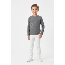 Kiagu Erkek Çocuk Uzun Kollu Basic Düz Tişört Antrasit %100 Pamuk Bisiklet Yaka T-Shirt (2-13 Yaş)