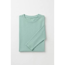 Kiagu T-Shirt Erkek Çocuk Basic Mint Tişört Uzun Kollu %100 Pamuk Bisiklet Yaka Baskısız Tshirt (2-13 Yaş)