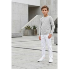 Kiagu T-Shirt Erkek Çocuk Basic Gri Tişört Uzun Kollu %100 Pamuk Bisiklet Yaka Baskısız Tshirt (2-13 Yaş)