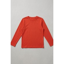 Kiagu T-Shirt Erkek Çocuk Basic Nar Çiçeği Tişört Uzun Kollu %100 Pamuk Bisiklet Yaka Baskısız Tshirt (2-13 Yaş)