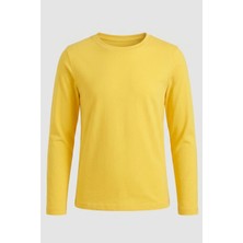 Kiagu T-Shirt Erkek Çocuk Basic Sarı Tişört Uzun Kollu %100 Pamuk Bisiklet Yaka Baskısız Tshirt (2-13 Yaş)