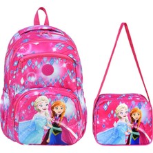 LilyMoon Sweet Pocket Frozen Elsa ve Anna Lisanslı Kız Çocuk Okul Çantası Seti - Ilkokul Sırt Çantası + Beslenme Çantalı 2'li Set