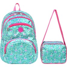 LilyMoon Sweet Pocket Flamingo Desenli Kız Çocuk Okul Çantası Seti - 2'li Mint Yeşili Sırt Çantası + Beslenme Çantalı