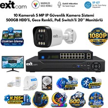 Karer Exitcam 10 Kameralı 5 Mp Ip Poe Güvenlik Kamera Sistemi – 20 Inç Monitör, 500 GB Hdd, 200 Metre Kablo, Sesli ve Gece Renkli