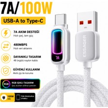 Essager 2 Metre 100W 7A Usb-A To Type-C Hızlı Şarj Kablosu Rgb Işıklı 480MBPS Veri Aktarımlı Örgülü Data Kablosu