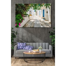 Şehber Yunanistan Paros Adası Naousa Kasabasının Dar Bir Sokağı Yatay Kanvas Tablo 4030