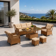 Pazaractive Manaco Rattan Puflu Bahçe Takımı 3+1+1 Rattan Bahçe Balkon Takımı