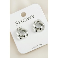 Herbal Accessory 🌟 Oval Çiçek Figürlü Yeni Sezon Gümüş Renk Metal Küpe