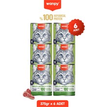 Wanpy 6lı Tahılsız Kedi %100 Gerçek Et Proteinli Kuzulu Konserve 6 Adet 375 gr