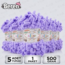 Alize Puff - 788 Açık Lavanta - 5'li Paket x 100GR / 9 Metre / Parmak Örgü Ipi / Battaniye,şal,şapka,bere,yastık Kılıfı,paspas